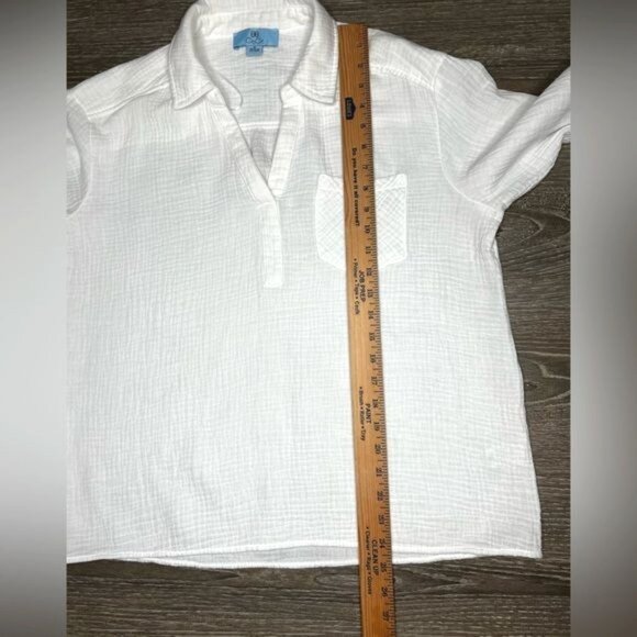 CeCe Womens Popover White Cotton Long Sleeve Button-Down Shirt Size M - Picture 4 of 12